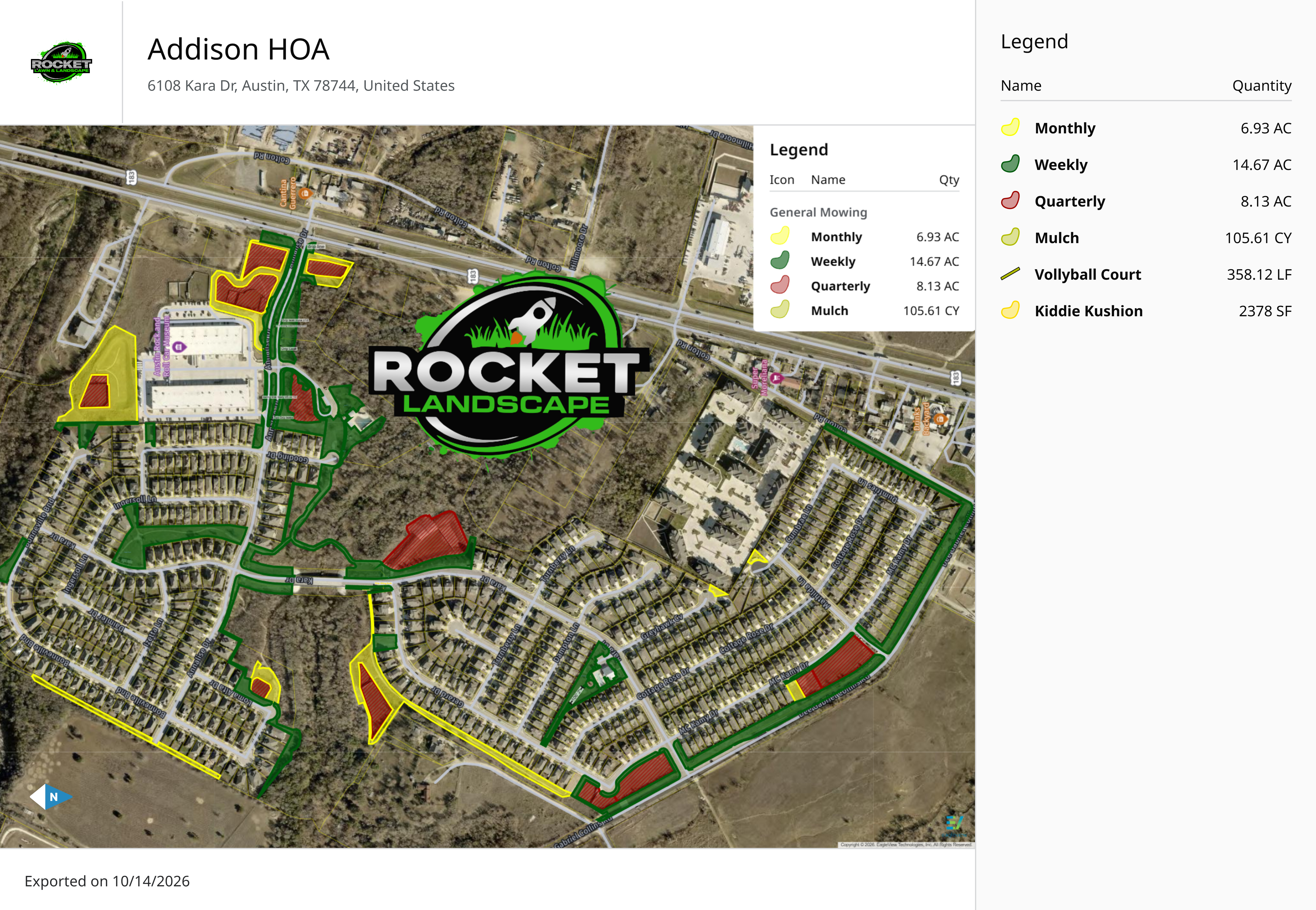 Full-resolution Addison HOA service map, including complete legend and scope quantities