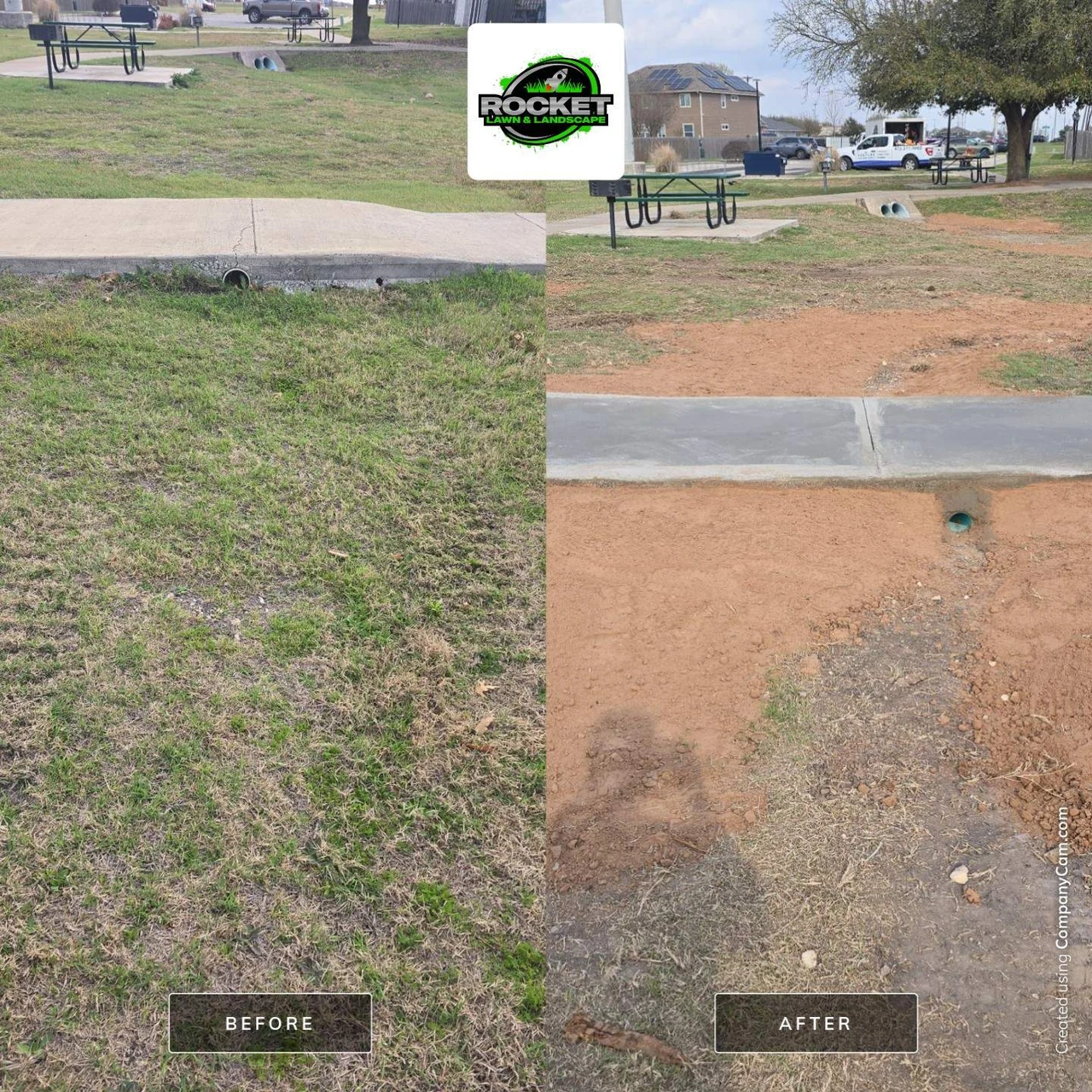 Complete before and after drainage channel comparison with both original labels.